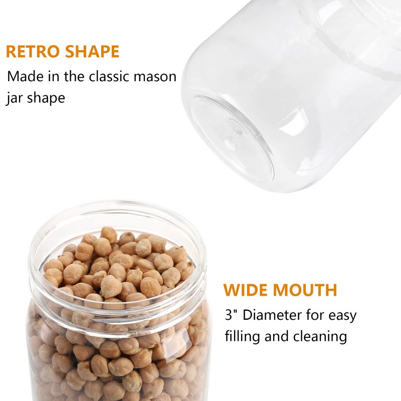 Tebery 12 Pack Clear Plastic Mason Jars with One Piece Lids, 16OZ Mason Cocktail Cup Shatterproof Drinking Jar, Refillable Empty Slime Storage Containers for Overnight Oats, Honey, Spices and Herbs - Image 3